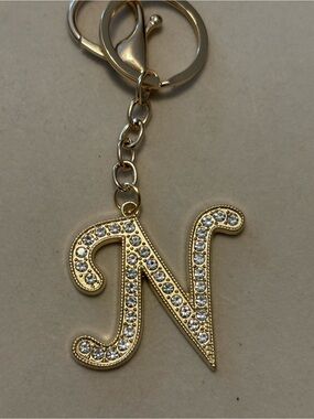 Gold Crystal Initial N Keychain